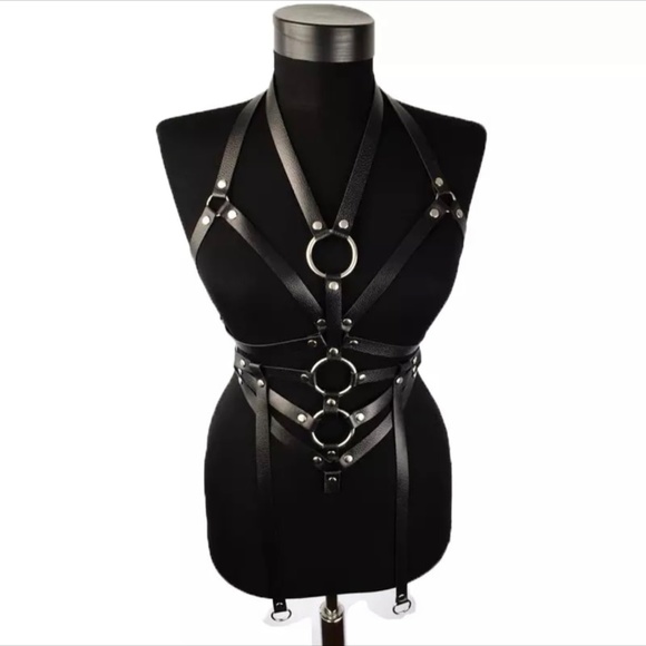 Black Leather Full Body Harness Belts main image 4